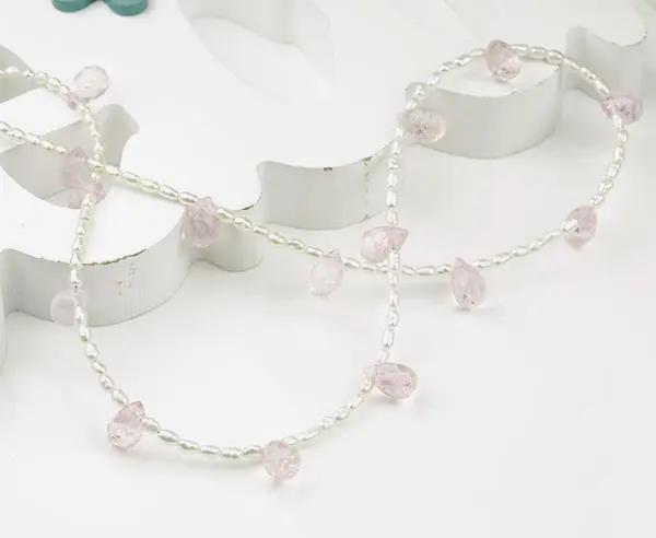 Kette mit Rotvergoldung, Süßwasserzuchtperlen und Rosa Quarz, 1,8-2 mm Durchmesser