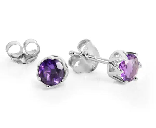 Silber Ohrstecker mit rund facettiertem Amethyst