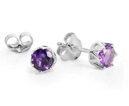 Silber Ohrstecker mit rund facettiertem Amethyst