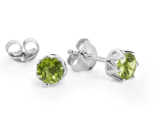 Silber Ohrstecker mit rund facettiertem Peridot