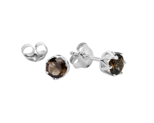 Elegant silver earrings with round faceted smoky quartz