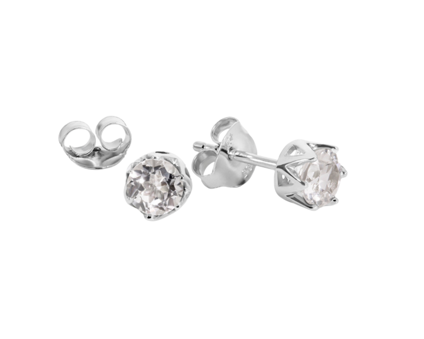 Elegante Silber Ohrstecker mit rund facettiertem weißem Edeltopas - Tiger Treasure- Qualität, inspiriert seit 1890
