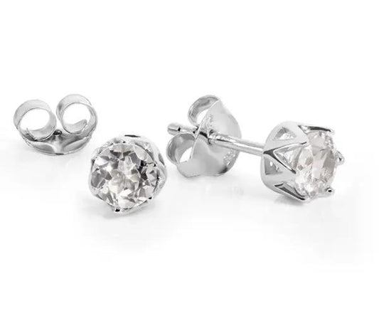 Silber Ohrstecker mit rund facettiertem weißem Edeltopas