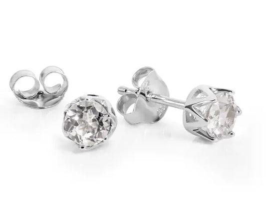 Silber Ohrstecker mit rund facettiertem weißem Edeltopas