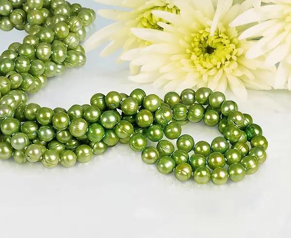 Grüne Süßwasserzuchtperlenkette 255 cm oval