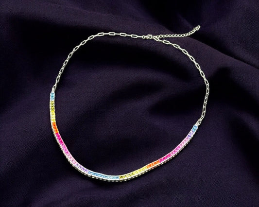 Silbercollier mit Rainbow Zirkoniasteinen für LGBTQ Pride