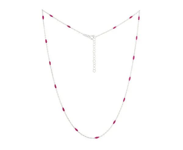 Emailliertes rhodiniertes Silber Collier mit pinkfarbenen Oliven