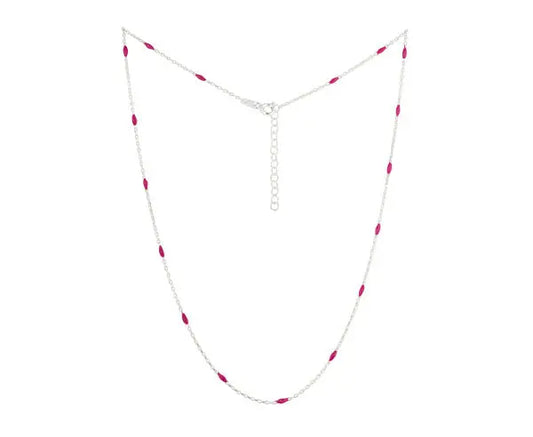 Emailliertes rhodiniertes Silber Collier mit pinkfarbenen Oliven