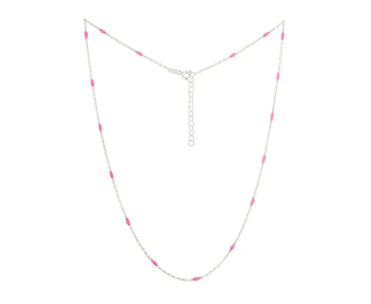 Emailliertes und rhodiniertes Silber Collier mit rosa Oliven