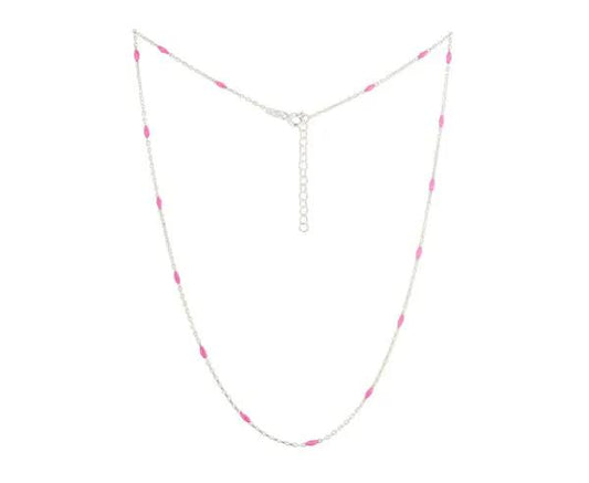 Emailliertes und rhodiniertes Silber Collier mit rosa Oliven