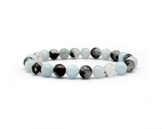 Armband aus Aquamarin, Bergkristall und Turmalin