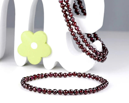 Handgefertigtes Granat Armband – 4 mm facettierte Edelstein-Perlen mit Diamond Polish