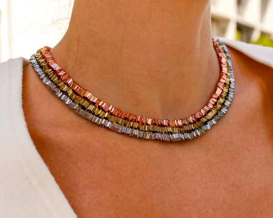 Hämatit Kette Carré Shadow Magnetica handgefertigtes Schmuckstück mit 925 Silber Magnetverschluss für Stärke Balance und elegante Ausdruckskraft Tiger Treasure - Qualität, inspiriert seit 1890