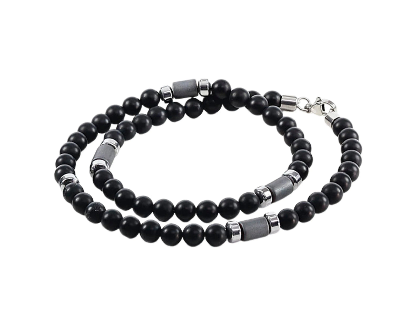 Hämatit und Onyx Kette mit Edelstahl