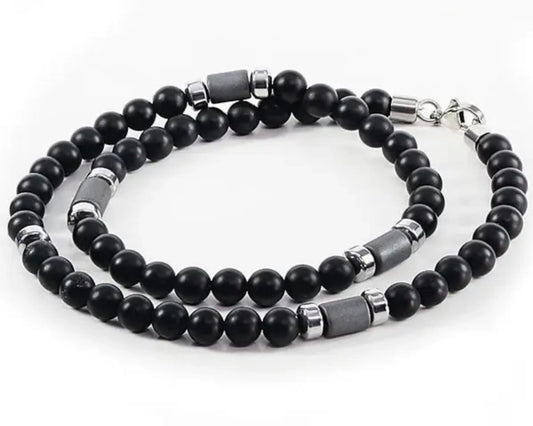 Edelstahl Kette mit Onyxkugeln und Hämatin