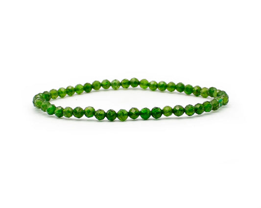 Handgefertigtes Chromdiopsid Armband – 4 mm facettierte Edelstein-Perlen mit Diamond Polish
