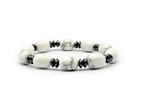 Handgefertigtes Magnesit-Armband mit Hämatin, barocke 11x8 mm Perlen, echtes Edelstein-Armband für Gelassenheit