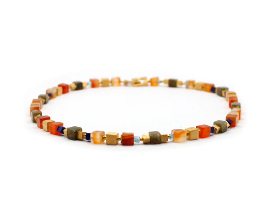 Edelsteinkette Damen 45 cm mit Lapis, Apatit, Labradorit und Karneol