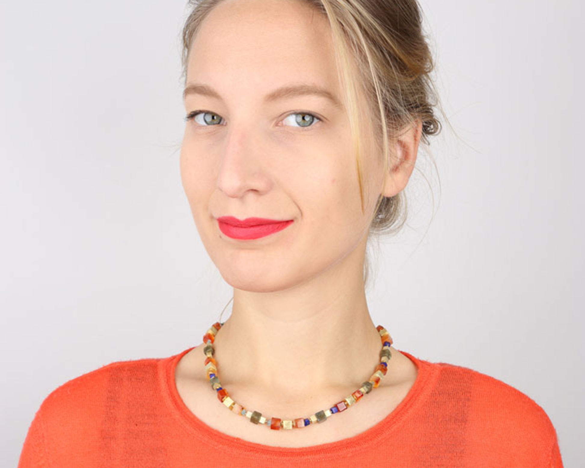 Edelsteinkette Damen 45 cm mit Lapis, Apatit, Labradorit und Karneol