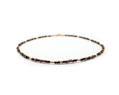 edelsteinkette black heat 45cm schwarzer spinell roter spinell granat 3mm 8mm vergoldeter karabiner silber