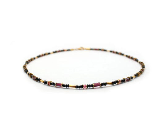 edelsteinkette black heat 45cm schwarzer spinell roter spinell granat 3mm 8mm vergoldeter karabiner silber
