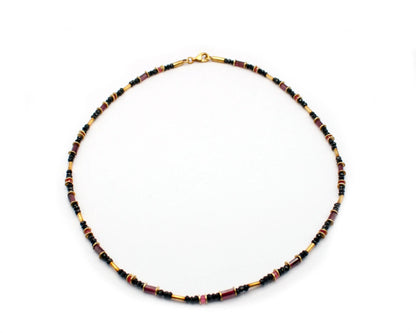 edelsteinkette black heat 45cm schwarzer spinell roter spinell granat 3mm 8mm vergoldeter karabiner silber