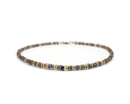 Bunte Edelsteinkette 45 cm mit quadratischen Edelsteinscheiben 4–5 mm und 925 Silber Karabinerverschluss