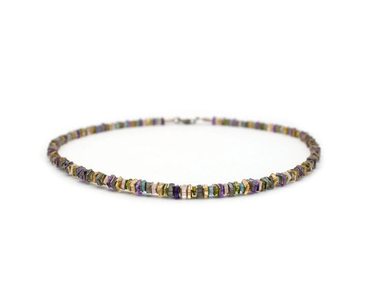 Bunte Edelsteinkette 45 cm mit quadratischen Edelsteinscheiben 4–5 mm und 925 Silber Karabinerverschluss