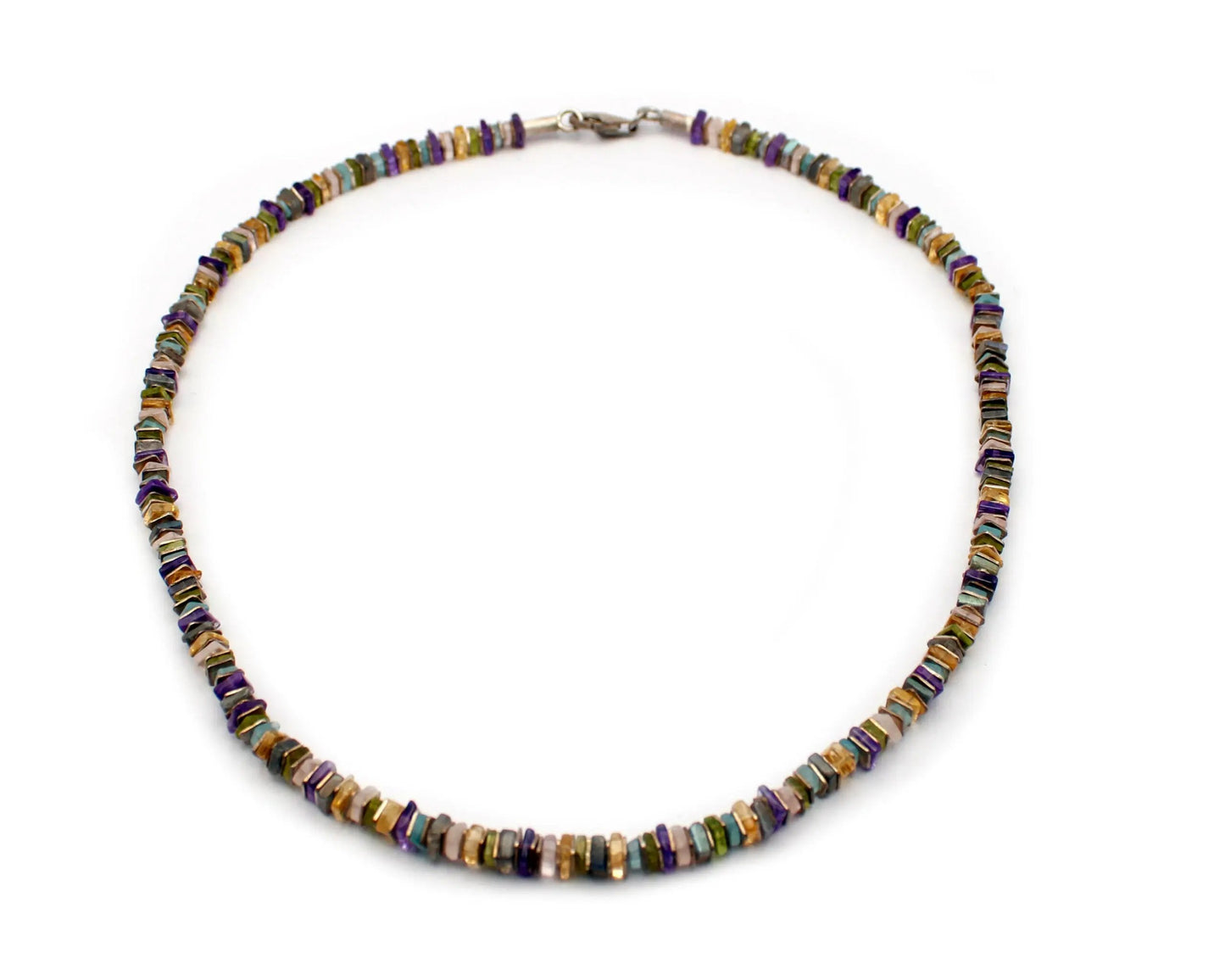 Bunte Edelsteinkette 45 cm mit quadratischen Edelsteinscheiben 4–5 mm und 925 Silber Karabinerverschluss