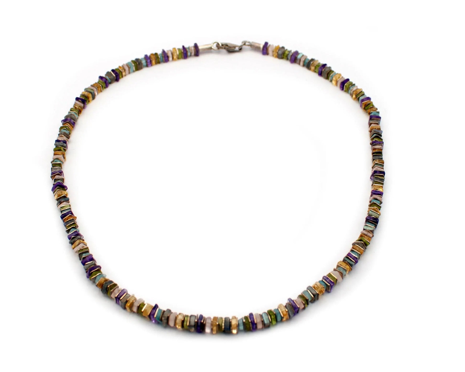 Bunte Edelsteinkette 45 cm mit quadratischen Edelsteinscheiben 4–5 mm und 925 Silber Karabinerverschluss