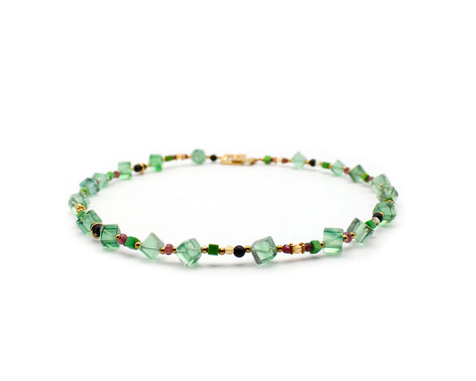 bunte edelsteinkette jelly 45cm mit fluorit granat turmalin onyx gaspith und vergoldetem viereckverschluss