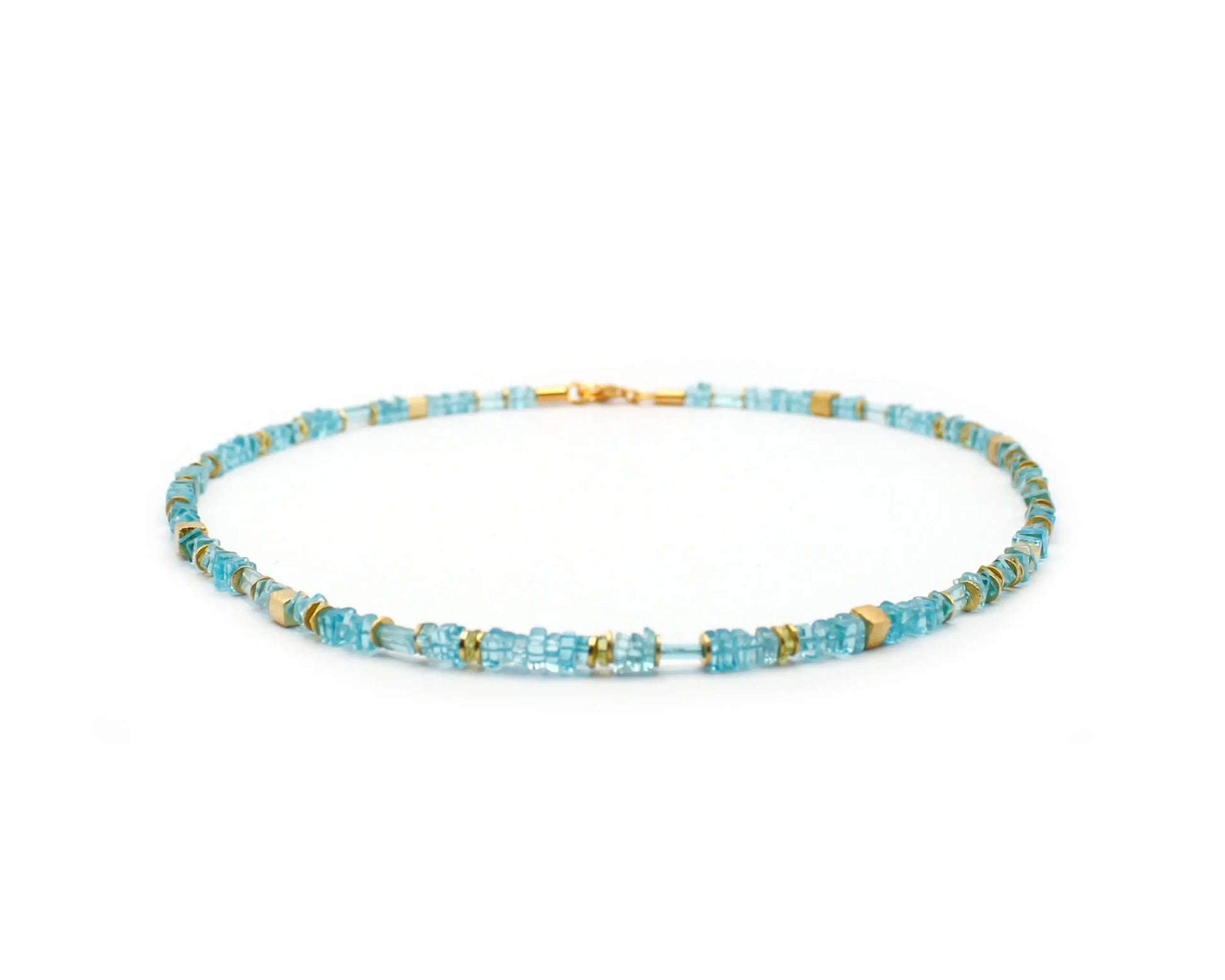 apatit kette mint 45cm viereckige edelsteine 4mm vergoldeter karabiner 925 silber handgefertigt