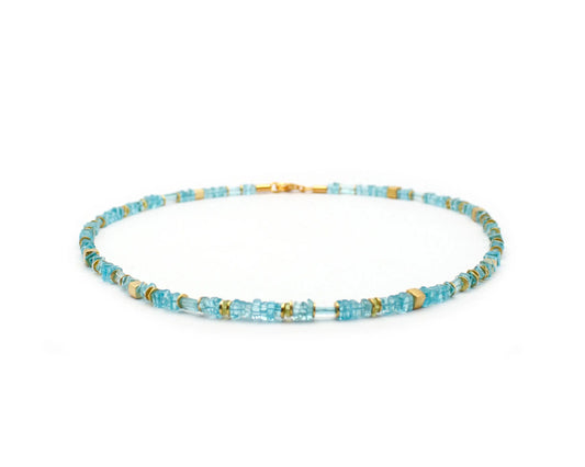 apatit kette mint 45cm viereckige edelsteine 4mm vergoldeter karabiner 925 silber handgefertigt