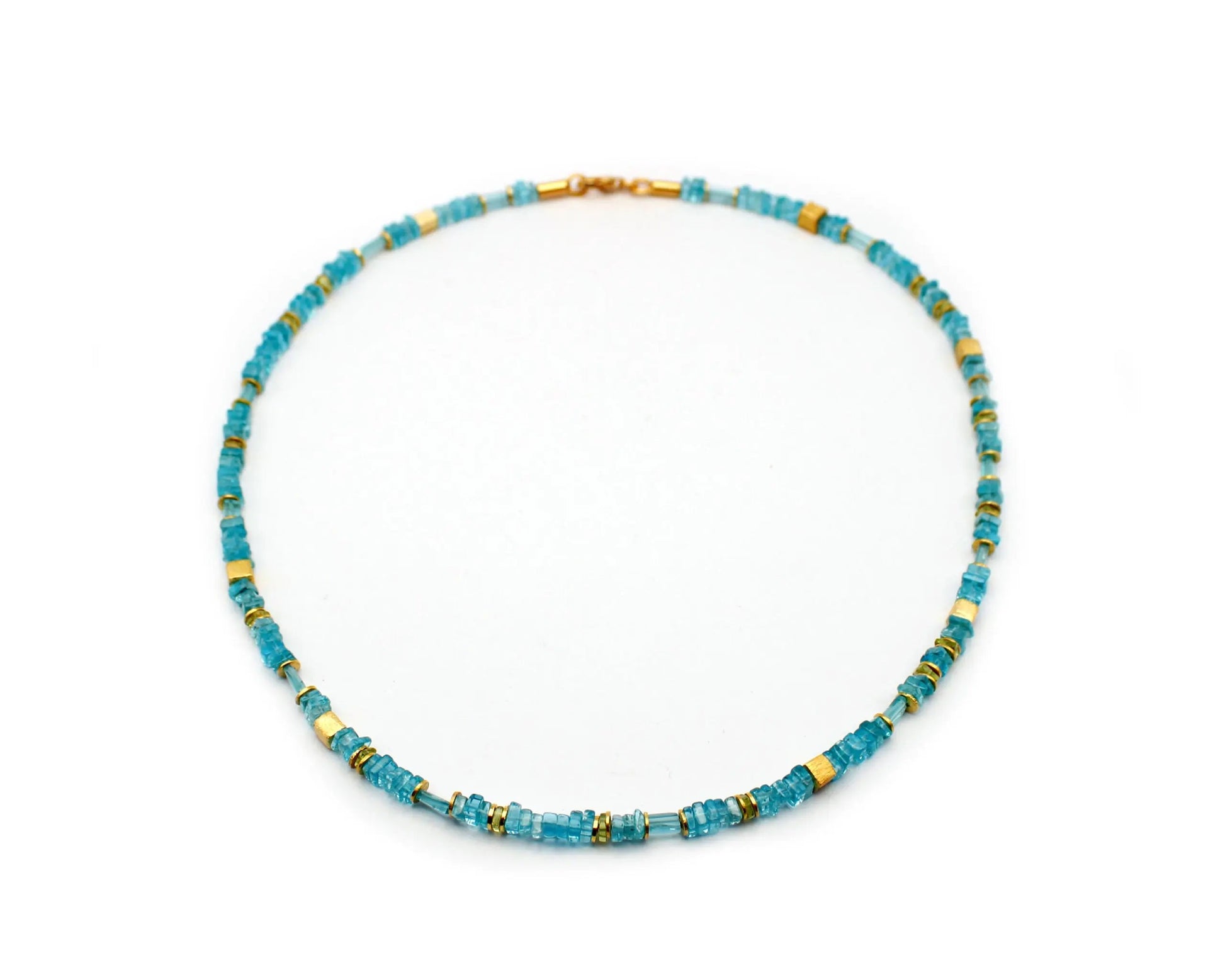 apatit kette mint 45cm viereckige edelsteine 4mm vergoldeter karabiner 925 silber handgefertigt