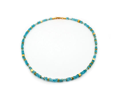 apatit kette mint 45cm viereckige edelsteine 4mm vergoldeter karabiner 925 silber handgefertigt