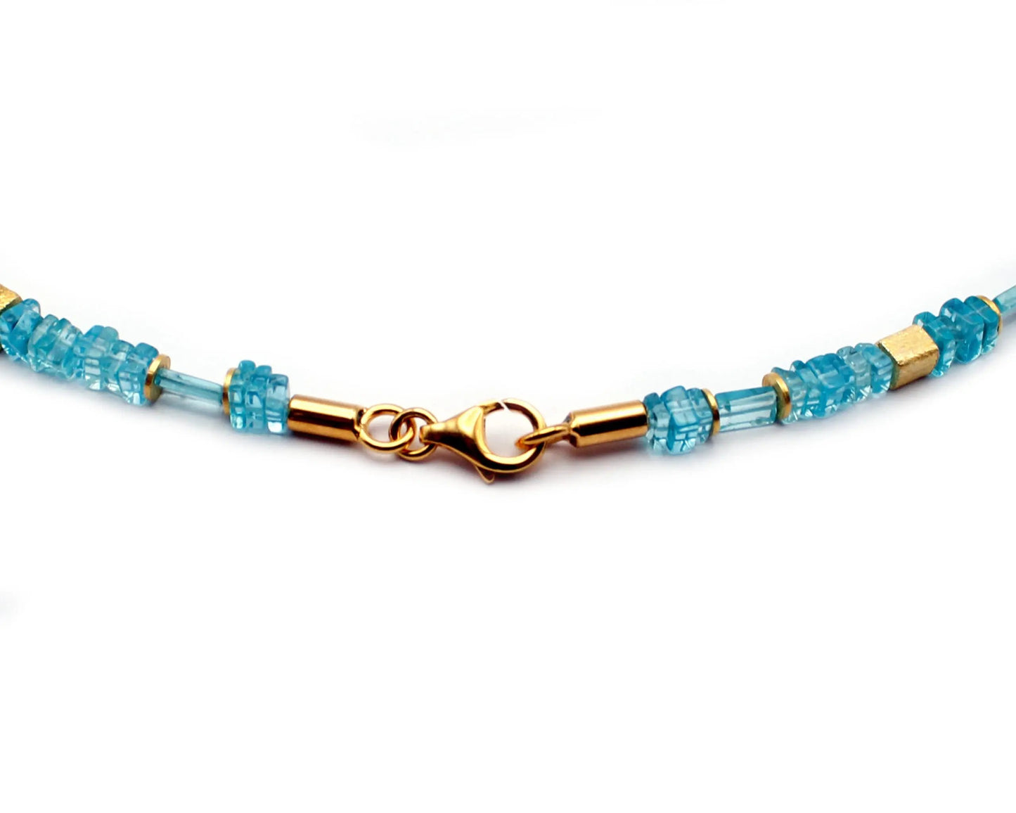 apatit kette mint 45cm viereckige edelsteine 4mm vergoldeter karabiner 925 silber handgefertigt