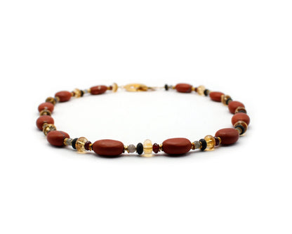 Handgefertigte Edelsteinkette 45 cm mit ovalen Granat Labradorit Onyx Citrin und Jaspis Steinen vergoldeter Einhängeverschluss