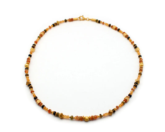 edelsteinkette sophie 45cm mandaringranat sonnenstein turmalin rund viereckig 3mm 5mm vergoldeter karabiner silber