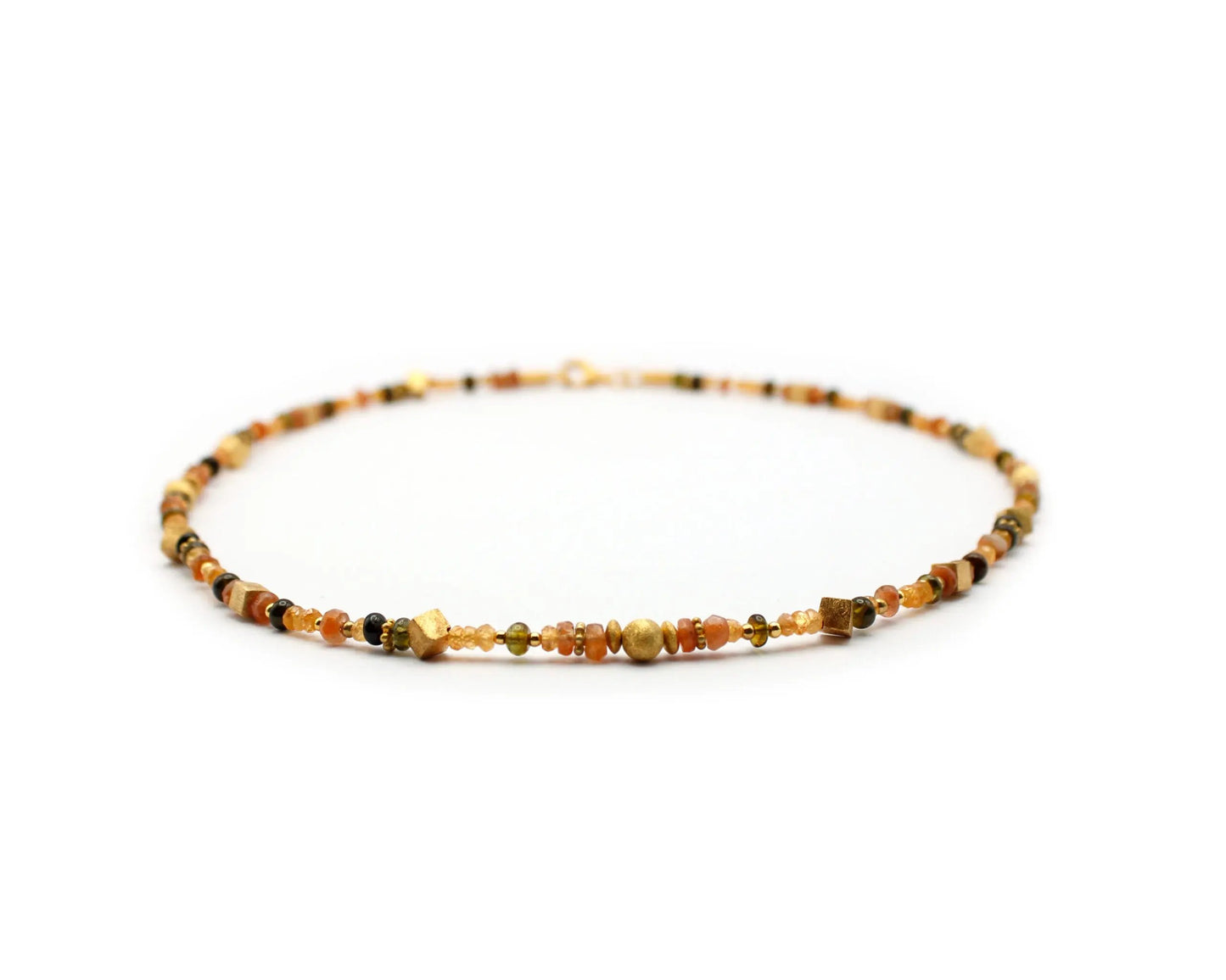 edelsteinkette sophie 45cm mandaringranat sonnenstein turmalin rund viereckig 3mm 5mm vergoldeter karabiner silber