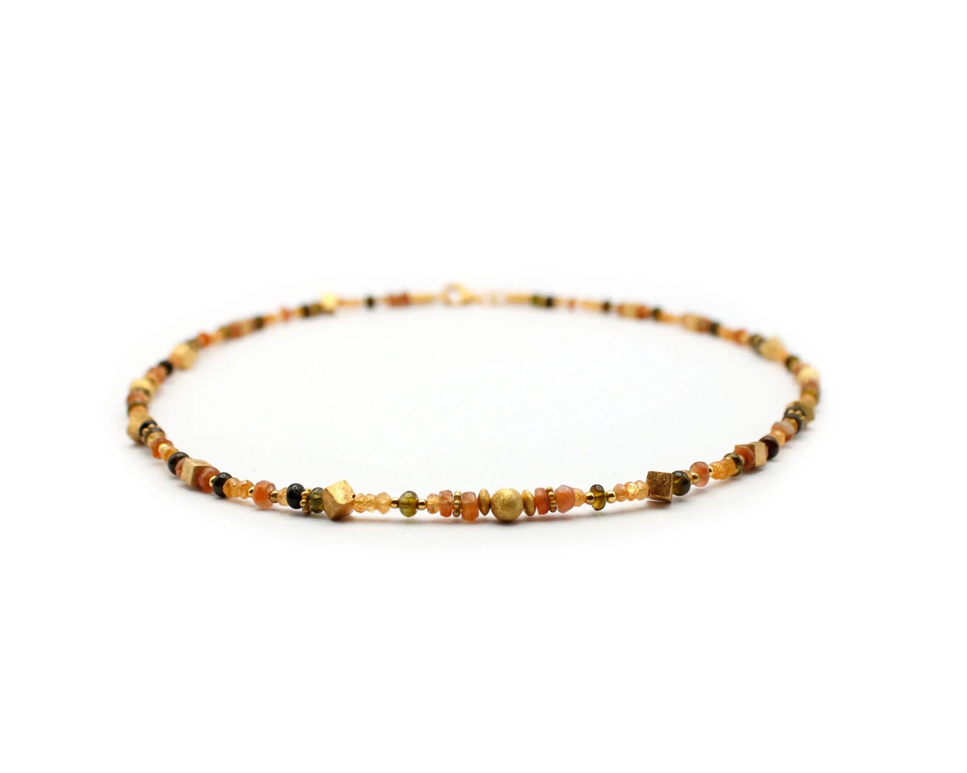 edelsteinkette sophie 45cm mandaringranat sonnenstein turmalin rund viereckig 3mm 5mm vergoldeter karabiner silber