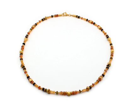 edelsteinkette sophie 45cm mandaringranat sonnenstein turmalin rund viereckig 3mm 5mm vergoldeter karabiner silber