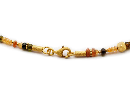 edelsteinkette sophie 45cm mandaringranat sonnenstein turmalin rund viereckig 3mm 5mm vergoldeter karabiner silber
