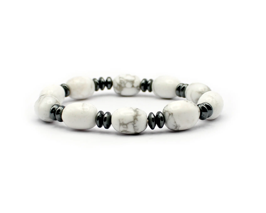 Handgefertigtes Magnesit-Armband mit Hämatin, barocke 11x8 mm Perlen, echtes Edelstein-Armband für Gelassenheit