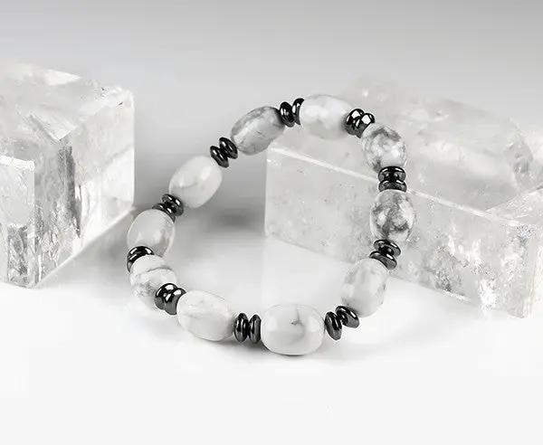 Handgefertigtes Magnesit-Armband mit Hämatin, barocke 11x8 mm Perlen, echtes Edelstein-Armband für Gelassenheit