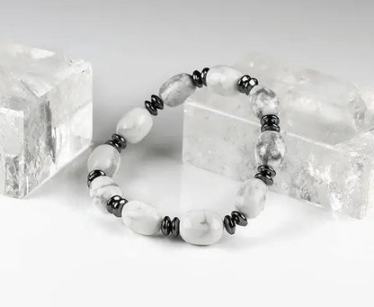 Handgefertigtes Magnesit-Armband mit Hämatin, barocke 11x8 mm Perlen, echtes Edelstein-Armband für Gelassenheit