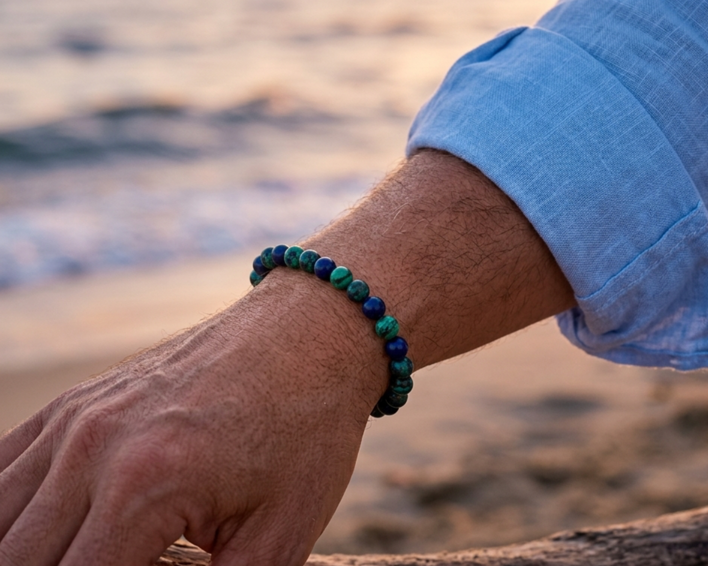 Malachit-Azurit-Armband, handgefertigt, Edelsteine aus Arizona.