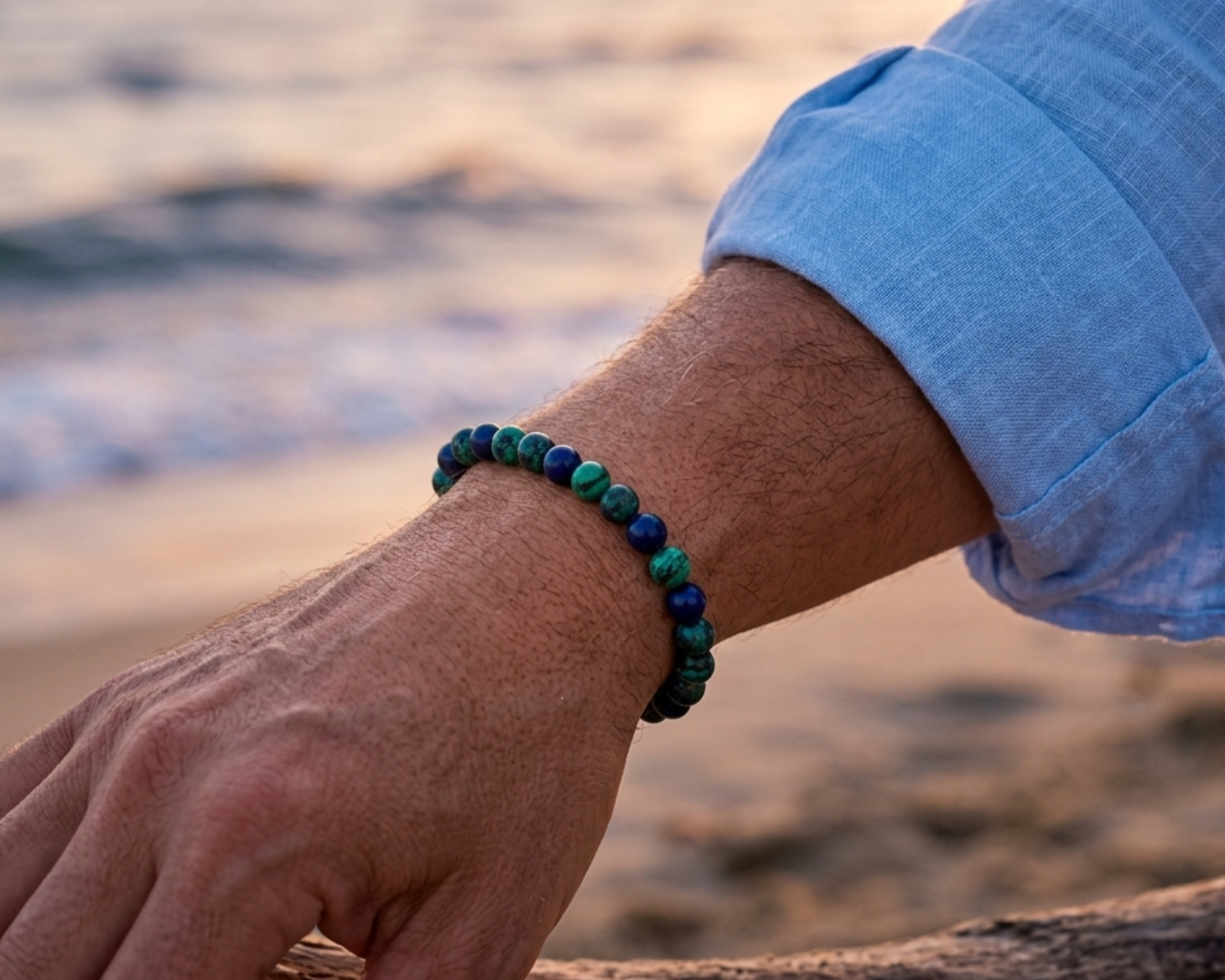 Malachit-Azurit-Armband, handgefertigt, Edelsteine aus Arizona.