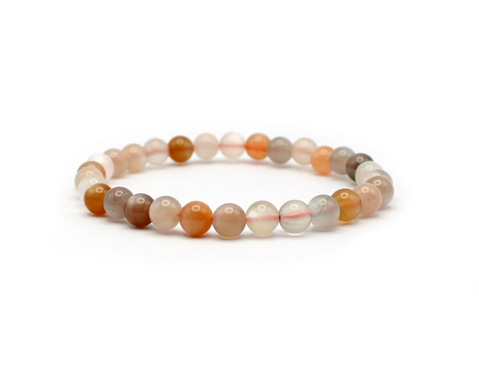 Handgefertigtes Mondstein-Armband mit 6 mm Perlen Multi-Colour elastisch 19 cm