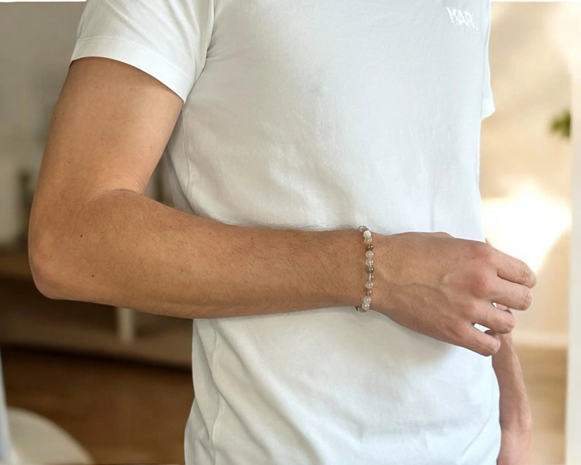 Handgefertigtes Mondstein-Armband mit 6 mm Perlen Multi-Colour elastisch 19 cm