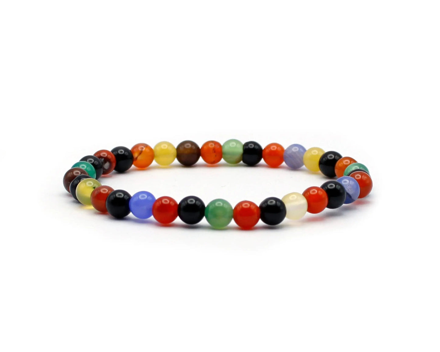 Elastisches Multicolor Achat Armband mit 6 mm Perlen, 19 cm lang, handgefertigt und farbenreich